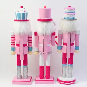 Three 39cm pink nutcracker soldier puppets back view for Christmas party decor