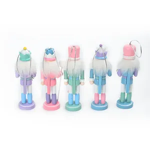 Decoratieve set van 5 macaron gekleurde notenkraker kerstboomhangers hangornament