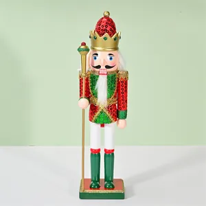 Cascanueces soldado de madera de 30 cm con lentejuelas rojas y verdes