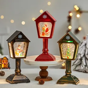 Vintage Postkasten Weihnachts-Laternen mit Wasser-Glitzer und Feiertagsmotiven Deko
