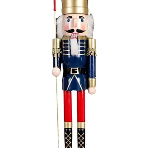 Casse-noisette classique en bois peint de 60 cm en uniforme bleu pour décor de Noël