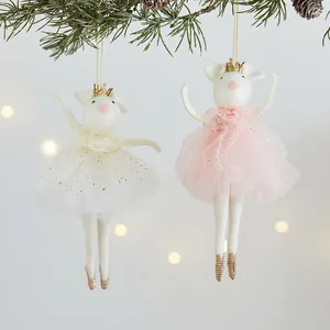 Christmas Ballerina Mouse Angel Plush Hanging Ornament Crown Sequin Tutu Mouse Doll For Christmas Tree Decor Home Party