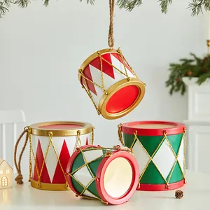 Ornements Suspendus De Tambour En Art De Fer De Noël Vintage Ficelle De Boîte Cadeau En Métal Pour La Décoration De L'arbre De Noël Accessoires De Mise En Scène De Vacances