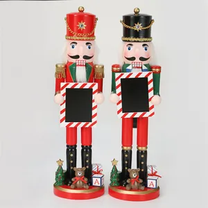 Traditional 38cm wooden Christmas nutcracker soldier puppets holding blackboard frames