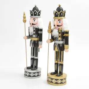 Set aus zwei 38 cm großen Nussknacker-Soldatenpuppen aus Holz für Weihnachtsdeko