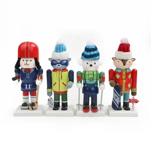 Cuatro figuras de cascanueces animales 18cm temas hockey y esquí para regalo Navidad