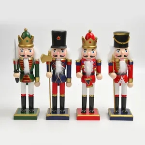 Set of four 25cm vintage wooden Nutcracker soldier ornaments for Christmas decoration