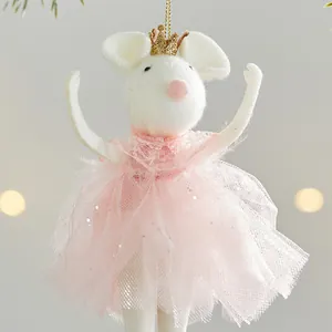 Handmade plush mouse ballerina Christmas tree hanging ornament with pink tutu and crown