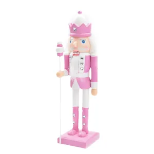 Traditional pink 38cm wooden nutcracker soldier Christmas decoration for home decor