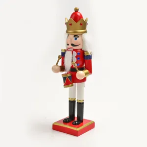 Vintage 25cm traditional wooden Nutcracker soldier puppet with drums for Christmas decor