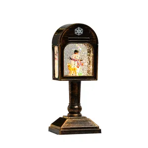 Vintage bronze Christmas snow globe lantern with snowman and deer musical ornament