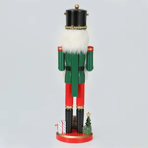 Detailed back view of a traditional 38cm wooden soldier nutcracker Christmas puppet