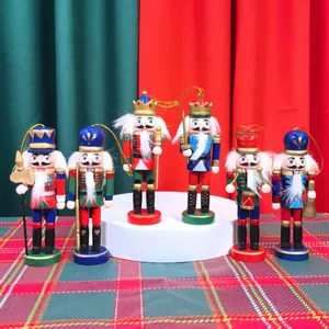 Juego de 6 Cascanueces de Madera Maciza de 13cm Adornos de Soldado Estilo Ceremonial Americano Figuras en Miniatura Pintadas a Mano para Decoración de Navidad
