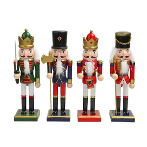 Set of four 25cm vintage wooden nutcracker soldier figurines for Christmas decor.