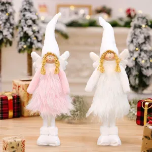 Plush Christmas angel dolls with wings and white hats for holiday decoration