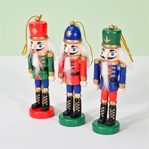 Set of three 12.5cm traditional wooden nutcracker soldier ornaments for Christmas tree