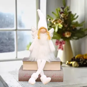 Elegant white Christmas angel plush doll with wings for holiday home table decoration