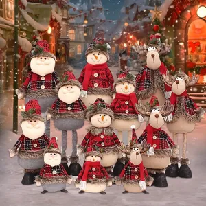 Christmas Standing Telescopic Plush Doll Ornament Santa Claus Snowman Reindeer Figurine For Home Holiday Party Decoration