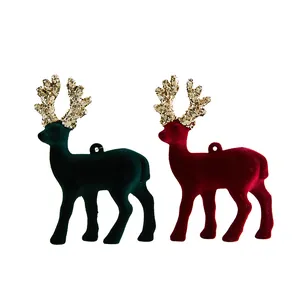 Elegant velvet Christmas reindeer ornaments with gold glitter antlers for holiday tree decor