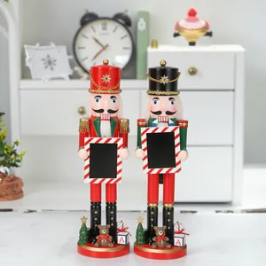 38cm Classic Wooden Nutcracker Soldier Puppet Christmas Ornament With Picture Frame Base Decoration For Home Festive Gift
