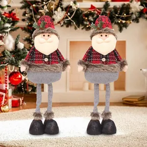 Pair of retractable Christmas Santa Claus plush dolls for festive home holiday decoration