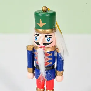 Close-up of a 12.5cm wooden nutcracker soldier ornament for Christmas tree decoration.