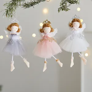 Weihnachtsengel Mädchen Anhänger mit Tutu Netzrock Federflügeln Kronen Pailletten Schmuck für Weihnachtsbaum Feiertagsdeko