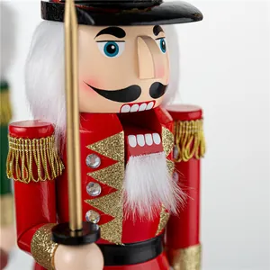 Traditional Christmas Nutcracker Soldier Wooden Figurine Hand Painted Festive Ornament For Home Holiday Decoration Gift