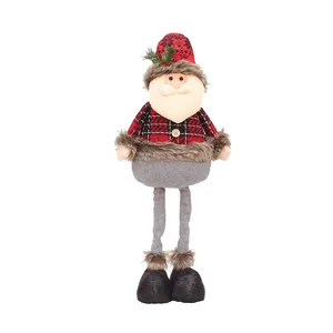 Retractable long-legged Santa Claus plush doll for festive Christmas holiday home decor