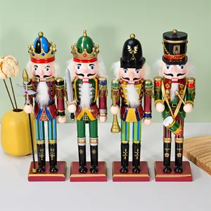 30CM Wooden Nutcracker Soldier Figurine Hand Painted Traditional Christmas Ornament Soldier With Spear Sword Horn Drum Home Gift
