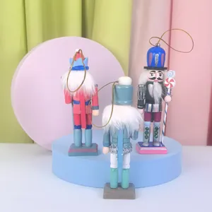 Set de casse-noisettes en bois bleu ciel 13cm pour décoration de sapin de Noël