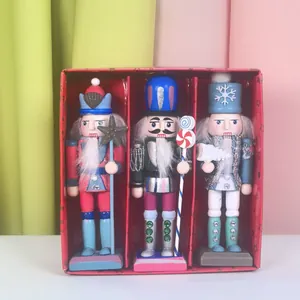 Lot de trois casse-noisettes en bois bleu clair de 13 cm pour décoration de Noël marine