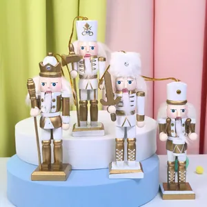 Or Blanc Soldat Casse-Noisette Ornements Sapin de Noël Décorations à Suspendre Fête de Noël Maison Décor Figurines Soldat