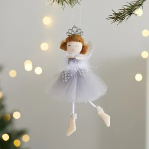 Hübscher Weihnachtsengel-Mädchen-Hänger mit grauem Tüllrock und glitzernder Krone