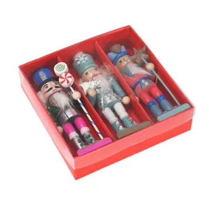 Lot de 3 casse-noisettes en bois de 13 cm sur le thème marin dans une boîte rouge