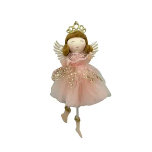 Weihnachtsengel-Mädchen-Anhänger mit rosa Tüllrock und goldener Krone für Baumschmuck.