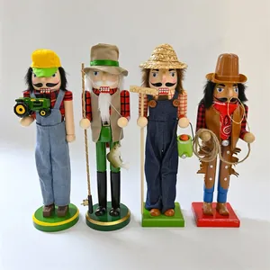 American Country Style Wooden Nutcracker Soldier Ornament Fisherman Cowboy Gardener Driver Desktop Figurine Christmas Gift