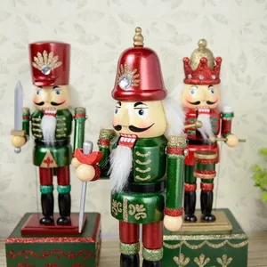 Handcrafted 32cm wooden nutcracker music box with moving mouth Christmas decoration gift