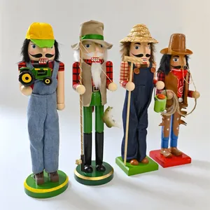 Detailed group shot of four themed wooden nutcracker soldiers for festive home decor