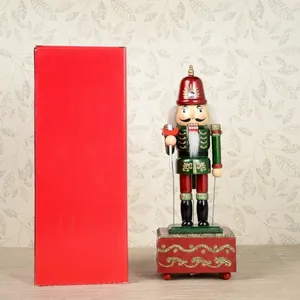 Classic 32cm wooden Christmas Nutcracker music box with sword and red presentation gift box