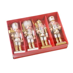 Lot de 4 décorations de soldats casse-noisette dorées 13cm en boîte cadeau rouge
