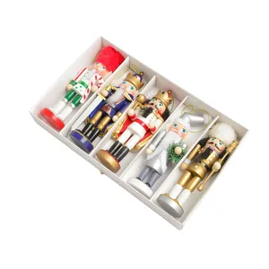 Set van vijf houten Notenkraker-soldaat ornamenten van 13 cm voor de kerstboomversiering