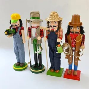 Hand-painted wooden nutcrackers in farmer, fisherman, gardener, and cowboy themes.