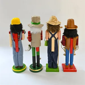 Back view of four themed wooden nutcracker figurines for American pastoral decoration