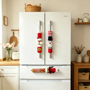 Couvre-poignées de réfrigérateur en tricot de Noël avec motifs Père Noël et bonhomme