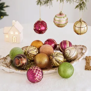 Festive Christmas ball ornaments set with glitter and painted patterns