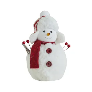 Cute plush Christmas snowman doll with red scarf and hat for festive home holiday decoration
