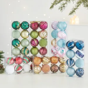 Assorted Christmas ball ornaments in colorful painted and glitter finishes for tree decor.