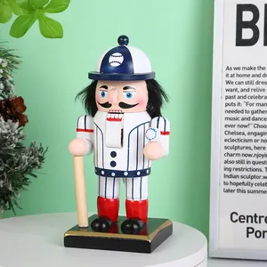 16 cm großer hölzerner Nussknacker-Soldat als Baseballspieler für Weihnachtsdeko