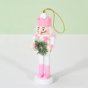 Handcrafted 13cm pink and white wooden nutcracker soldier Christmas ornament pendant